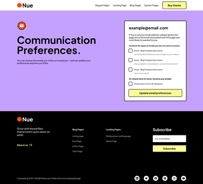 Neo Email subscriptions preference page x 1920px
