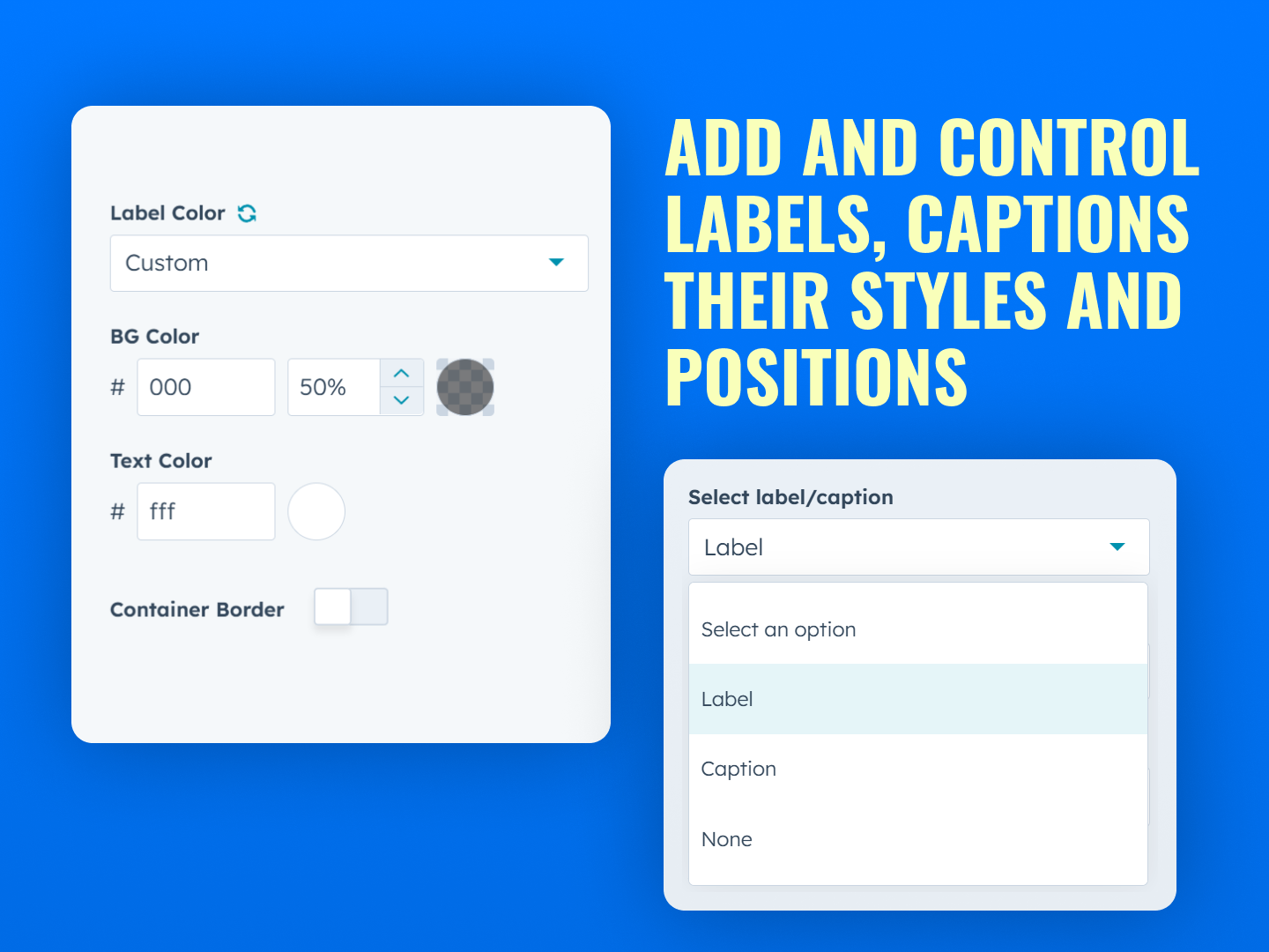 Control labels and captions